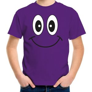 Bellatio Decorations Verkleed t-shirt voor kinderen/jongens - smiley - paars - feestkleding 146/152