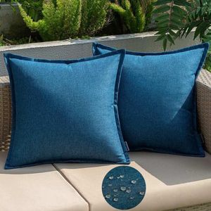 Weerbestendig decoratief outdoor kussen - waterdicht - marineblauw - 40 x 40 cm - 2-delige set