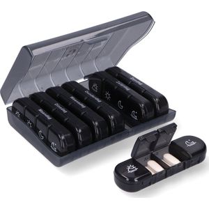 Gandria Pillendoos 7 Dagen - Uitneembaar Pillendoosje - Medicijndoos met 28 Compartimenten - Medicijndoos met Stevige Sluiting - 4 Vakken per Dag - Zwart