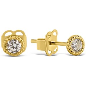 Silventi 9NBSAM-G190560 Gouden Oorknopjes met Zirkonia - Bewerkt Randje - 3,5mm Doorsnee - 14 Karaat - Goud