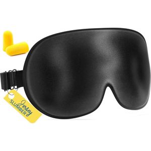 Jersey Slumber® 100% Zijden Slaapmasker - 100% Verduisterend Oogmasker Met Slaapoordoppen - Comfortabel en Superzacht Slaap Masker Met Verstelbaar Bandje - Zwart