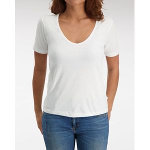 Claesen's dames Basics T-shirt (1-pack) - loose fit V-hals T-shirt korte mouw - wit - Maat: M