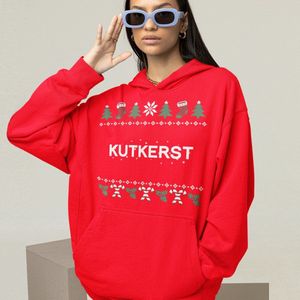 Foute Kerst Hoodie Candy Cane - Met tekst: Kutkerst - Kleur Rood - ( MAAT 4XL - UNISEKS FIT ) - Kerstkleding voor Dames & Heren