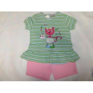 Wiplala - Zomer pyjama - Meisje - Streep groen / roze - Poesje - 6 jaar  116