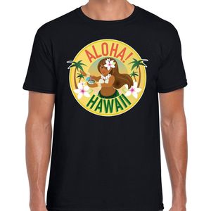 Hawaii feest t-shirt / shirt Aloha Hawaii voor heren - zwart - Hawaiiaanse party outfit / kleding/ verkleedkleding/ carnaval shirt XL