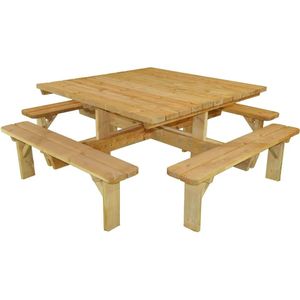 Goedkopepicknicktafels.nl | Vierkante 8 Persoons Tuintafel 210cm x 210cm Salzburg | Duurzaam Behandelde Tuin Tafel