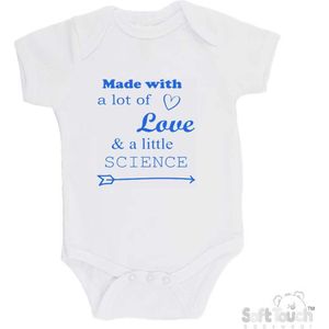 100% katoenen Romper ""Made with a lot of love and a little bit of science? "" Jongens Katoen Wit/blauw Maat 56/62