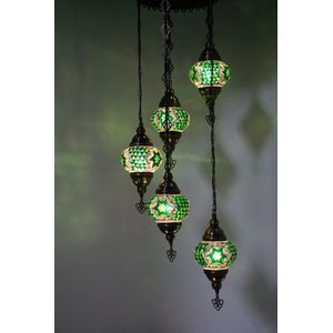 Turkse lamp - Oosterse lamp - Hanglamp - Groen - 5 bollen - mozaïek
