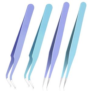 Stickerpincet Set - 4 Delige Gebogen Tangen voor Precisiewerk en Creatieve Projecten
