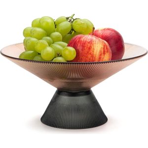 Fruitschaal op voetstuk voor aanrecht - Glazen fruitmand voor tafelblad - Decoratieve kom voor eetkamer - Oranje woonkamerdecoratie Fruit Basket