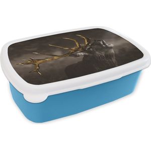 Broodtrommel Blauw - Lunchbox - Brooddoos - Hert - Black - Gold - 18x12x6 cm - Kinderen - Jongen