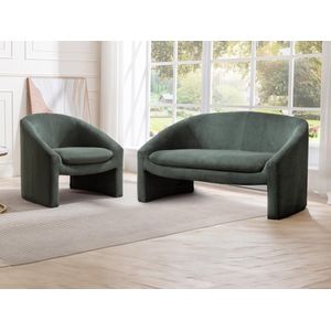 Zitbank 2 plaatsen en fauteuil in groen ribfluweel OSSANA L 137 cm x H 74 cm x D 74 cm