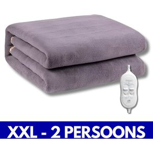 XXL Elektrische deken –  Onderdeken – Tweepersoons – 200 x 180 cm - 2 temperatuurstanden – Fleece –  Twee schakelaars – Grijs
