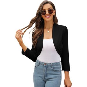 Bolero-vest met lange mouwen voor dames Feestelijk schouderjack Kort schouderophalend vest Top Zwart S