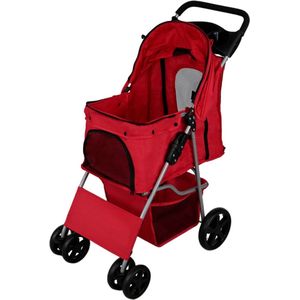 Monster Shop Rood Hondenbuggy - Opvouwbaar - Beschermende Regenhoes - 15kg Draagvermogen - Veiligheidssnaphaak - Mand & Bekerhouders