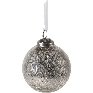 Clayre & Eef Kerstbal Ø 7 cm Zilverkleurig Glas Kerstdecoratie