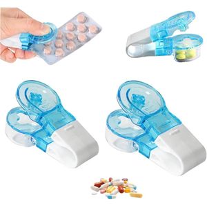 Thelau - 2 stuks draagbare pillennemer - verwijderaar en verpakkingsopener - geen aanraking - gemakkelijk te nemen pil - tabletdispenser - handig hulpmiddel voor blisterverpakkingen