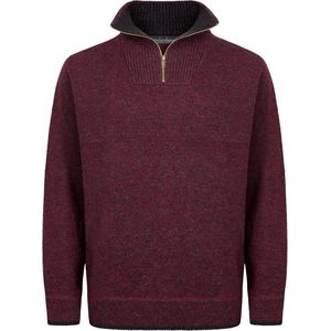 Heren lamswol troyer trui met rits in wijnrood