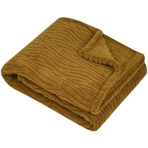 Stof Textiles Plaid / bankdeken / bedsprei Columbia - camel - 130 x 160 cm - zachte polyester stof - 1 persoons