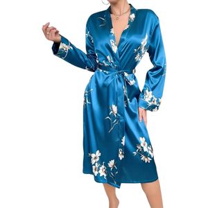 Livano Satijnen Badjas Dames - Kimono - Kamerjas - Satijn - Ochtendjas - Pyjama - Maat M
