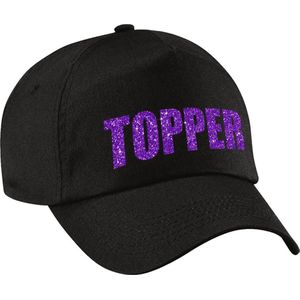 Topper verkleed pet zwart met paarse letters - volwassenen - Toppers