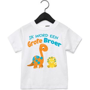 T-shirt kind Dino Ik word een Grote Broer | Kraamcadeau | Zwangerschap aankondiging | Wit | maat 68