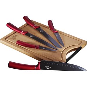 Top Choice - 6 delige keuken messenset met snijplank - rood