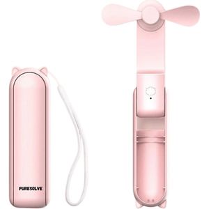 Mini- & Handventilator roze - Oplaadbaar - tafel model - 2 standen - powerbank - verkoeling - Draadloos - Tafelventilator - mini verkoeler