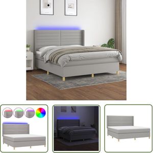 The Living Store Boxspring Bed - LED - 180x200 - Lichtgrijs/Wit