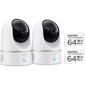 2x eufy Security Binnencamera 2K Pan & Tilt - Indoor Cam + MicroSDXC 64GB High Endurance - Bundelvoordeel
