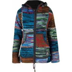 Gebreid Wollen Dames Vest van Schapenwol met Polyester Fleece voering en afneembare capuchon - SHAKALOHA - W Patch ZH BrightMulti L