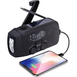 BMetics Draagbare Noodradio - Powerbank 2000 mAh - Zaklamp - Solar Opwindbaar - SOS alarm - USB-C kabel - Noodpakket - Kunststof - Zwart
