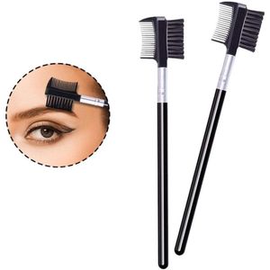 2 stuks - Wenkbrauwkam met dubbele punt - Wenkbrauw- en wimperborstel make-uptool - Voor wimperextensions - Zwart 14 cm