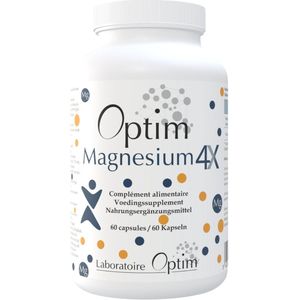 Optim Magnesium 4X - 60 capsules - Magnesium complex + Vitamine B6 - Magnesium bisglycinaat - Magnesium citraat - Magnesium malaat - Magnesium acetyltauraat ATA-Mg - Supplement