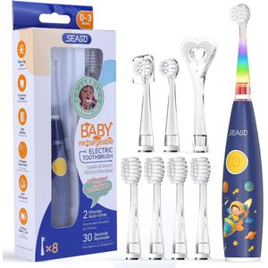 Seago - Baby Elektrische Tandenborstel - Inclusief 8 Opzetborstels en Tongschraper - 0 tot 48 maanden