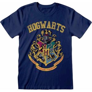 Harry Potter - Hogwarts Faded Crest Mens Tshirt - M - Blauw