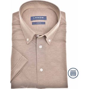 Ledub - Modern Fit - Overhemd - Beige - Korte Mouw - Strijkvriendelijk