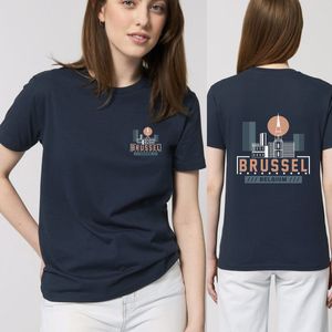 T Shirt Heren en Dames - Brussel Logo Print - Blauw - Maat XXL