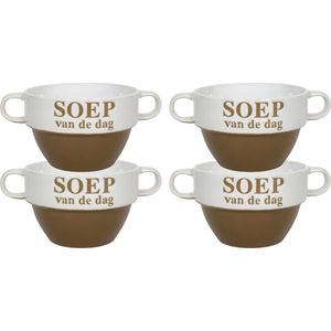Soepkommen - 4x - Soep van de dag - keramiek - D12 x H8 cm - Cappuccino bruin - Stapelbaar