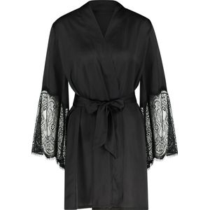 Hunkemöller Dames Nachtmode Kimono Satin - Zwart - maat XL/XXL
