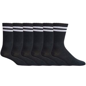 Crew Socks | Dunne sportsokken | Versterkte hak en teen | Kleur: Zwart met witte streep | Maat: 36-41 / 42-47 | Aantal: 6 paar