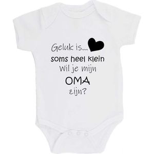 100% katoenen Romper Zwangerschap Aankondiging 2.0 ""Geluk is soms heel klein wil je mijn OMA zijn?"" Unisex Katoen Wit/zwart Maat 56/62