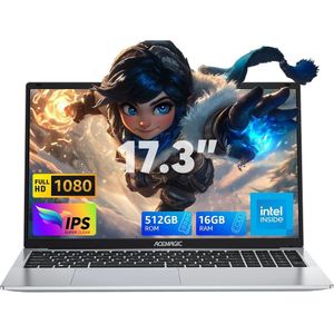 Acemagic AX17 - Laptop - Zilver - 17,3 inch - Intel Alder Lake N97 - 16GB DDR4 RAM - 512GB SSD - Windows 11