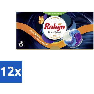 Robijn – 3-in-1 Wascapsules – Black Velvet - 26 Capsules - Voordeelverpakking - 12 stuks