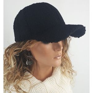 Warme teddy cap pet winterpet dames kleur zwart maat one size verstelbaar