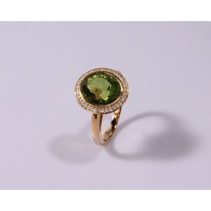 Brigada - ring met echte natuurlijke groene Barnsteen diamant geslepen en een entourage van briljant geslepen natuurlijke Spinel - 925 sterling zilver 18 Karaat geel goud Verguld - maat 18