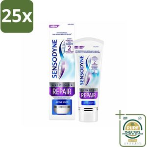 25 x Sensodyne - Tandpasta - Clinical Repair - Active White - Tandglazuur Herstellen - 75 ml - Grootverpakking - Gevoelige Tanden - Tandpasta - Whitening - Tandglazuur Herstellen - Novamin