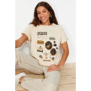 Trendyol TWOSS23TS00282 Volwassenen Vrouwen T-shirt - Steen - XS