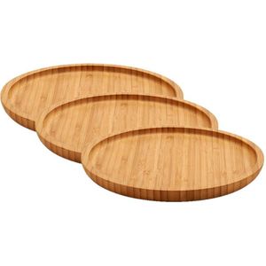 4x stuks bamboe houten broodplanken/serveerplanken/hamplanken rond 20 cm - Dienbladen van hout
