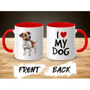 Mok rood/wit Jack Russell Terrier dog - I love my dog / dog lover / dogs - ik hou van mijn hond / hondenliefhebber / honden